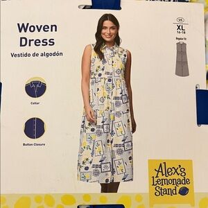 Women's Cotton Button down Yellow and Blue Woven Dress